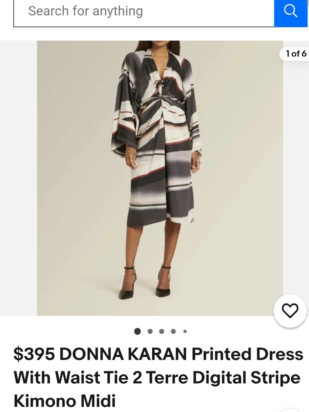 Donna Karan Black & White Stripe Kimono Midi Dress